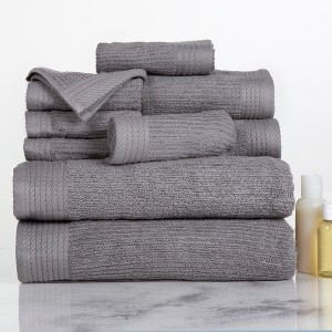 Hastings Home Ribbed Cotton Towel Set - Silver, 10 pcs - 1 of 4