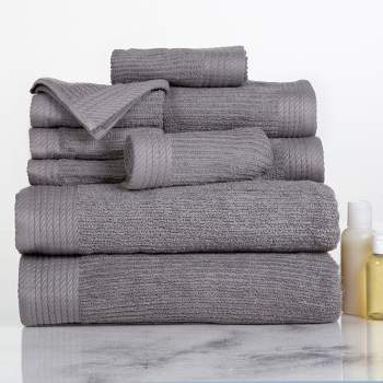 Hastings Home Ribbed Cotton Towel Set - Silver, 10 pcs