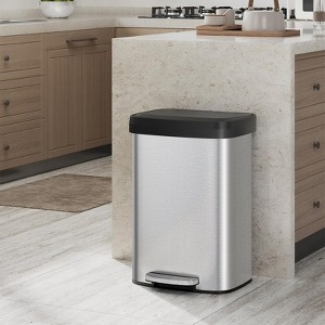 13 Gallon / 50 L Stainless Steel Trash Can with Lid, Large Garbage Can for Kitchen, Rustproof Step-on Kitchen Metal Trash Bin with Liner Rim - 1 of 4