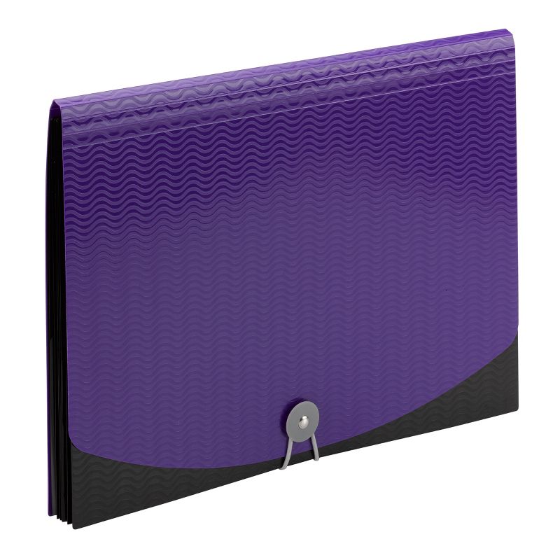 Smead Poly Expanding File, 6 Dividers, Flap and Cord Closure, Letter Size, Wave Pattern Purple/Black (70882), 2 of 6