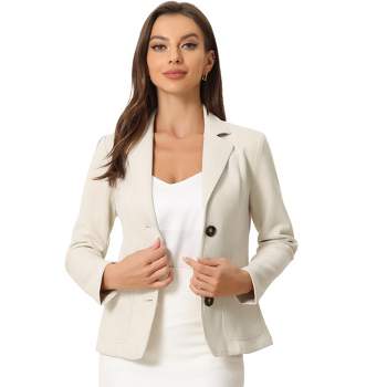 Allegra K Women's Lapel Collar Button Front Long Sleeve Faux Suede Blazer