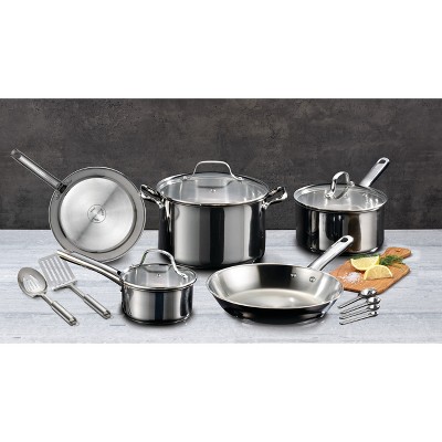 T-fal Performa Stainless Steel Cookware, 14pc Set, Silver