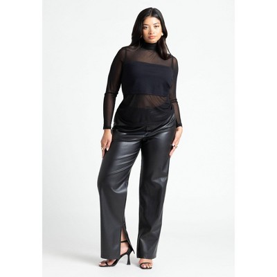 ELOQUII Slit Hem Faux Leather Pant