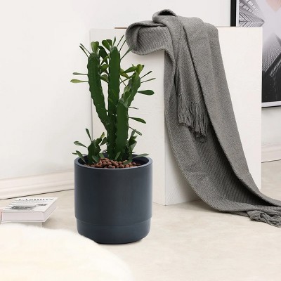 Modern Gray 17'' MgO Outdoor Round Planter with Drainage Hole