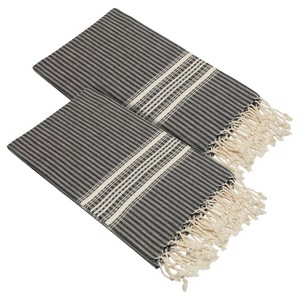 2pc Luxe Herringbone Pestemal Beach Towel Black - Linum Home Textiles: Lightweight, Quick-Dry, 69x38 inches - 1 of 3