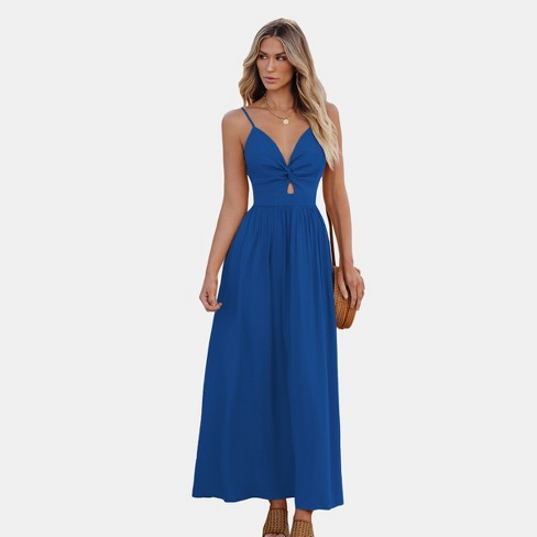 Women s Front Twist Keyhole Maxi Dress Cupshe L Royal Blue