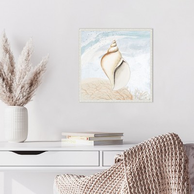 Beaded White Framed Nautical Seashell Canvas Wall Art