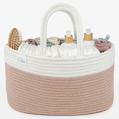 Large Portable Baby Diaper Caddy Organizer Nursery Storage Bin and Car Travel Basket by Comfy Cubs - Blush