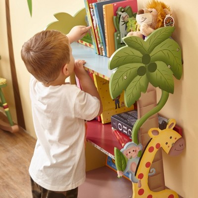 Sunny Safari Jungle Themed Kids Wooden Bookshelf with Drawer