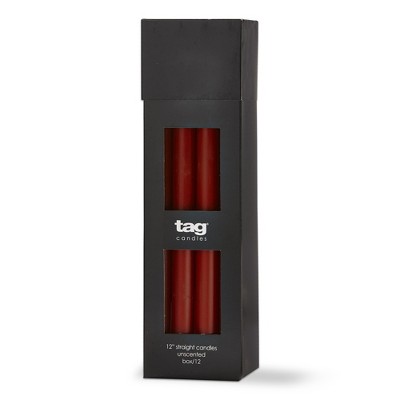 TAG Color Studio 12" Straight Taper Unscented Smokeless Paraffin Wax Candle Burnt Siena, Burn Time 12 hrs. Set 12