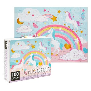 Blue Panda 100 Piece Giant Unicorn Floor Puzzle for Kids - Pastel Jumbo Jigsaw Puzzles for Girls Ages 3+, 2x3 feet - 1 of 4