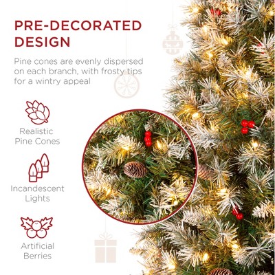 6ft Pre-Lit Frosted Pencil Christmas Tree with Pine Cones and Lights