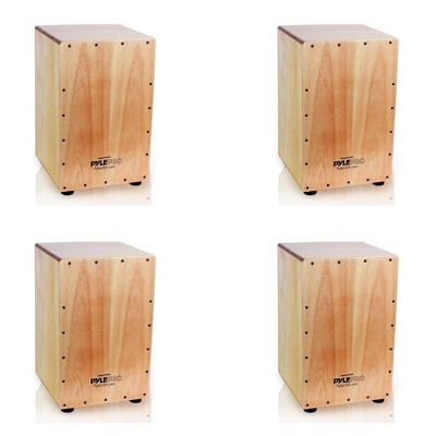 Pyle Full Size Stringed Acoustic Jam Cajon Wooden Percussion Hand Drum Instrument Box with Internal Adjustable Guitar Strings (4 Pack)