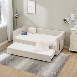 Twin Size Upholstered Daybed with Pull-out Roller for Bedroom or Guest Room - 1 of 4