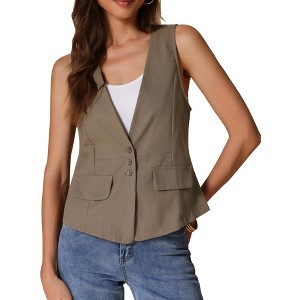INSPIRE CHIC Women's Casual Linen Loose Faux Flap Pocket Lightweight Blazer Vest - 1 of 4