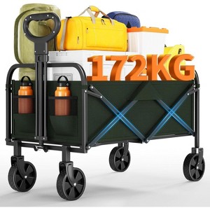 Utility Collapsible Wagon with 360° All-Terrain Wheels, Drink Holders & Adjustable Handle, 380LB Grocery Wagon for Shopping, Camping, Garden - 1 of 2