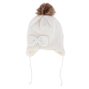 CTM Girl's One Size Fits Most Knit Winter Beanie with Pom Bow and Ear Flaps - 1 of 4
