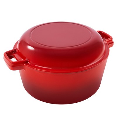 SEVOBAL Pots and Pans, Enameled Cast Iron Dutch Oven Set with Multi-Functional Lid for Versatile Cooking Applications, Red, 10.2"*10.2"*4.6"
