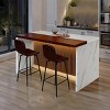 Modern Black Kitchen Island Dining Table with LED Lights and 2 Brown Bar Stools, Faux Marble Counter Height Set for Eat-in Kitchen-3irtyhousy - 2 of 4