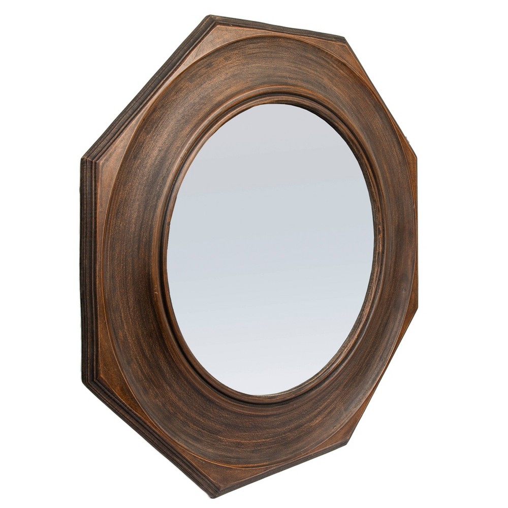 Photos - Wall Mirror Storied Home Hexagonal Carved Wood Framed  Walnut Brown
