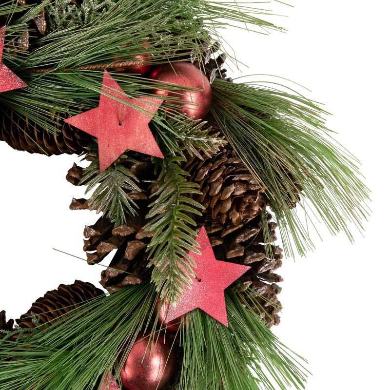 Northlight Real Touch™️ Pine and Pinecone Artificial Christmas Wreath with Stars  - 13.5" - Unlit, 3 of 7
