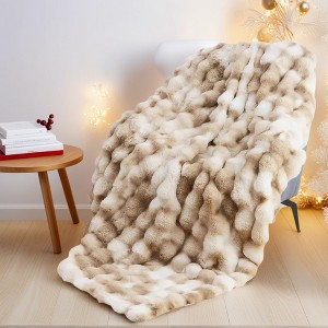 Cozy Throw Blanket, Faux Rabbit Fur Reversible Fleece Blanket, Anti-Shedding Machine Washable Chirstmas Blanket for Sofa/Bedroom/Winter Gift - 1 of 4