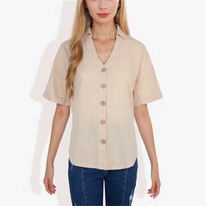 Anna-Kaci Women's Short Sleeve Button Down Shirt with V-Neckline Relaxed Fit - 1 of 4