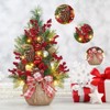 Jojoka 24 Inch Mini Christmas Tree with Lights, Pre-Lit Artificial Table Tree with Bow & Balls, Red Berries & Pine Cones, DIY Table Top Decoration - 3 of 4