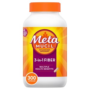 Metamucil, Daily Psyllium Husk Powder Supplement, 3-in-1 Fiber for Digestive Health, Plant Based Fiber, 300ct Capsules - 1 of 2