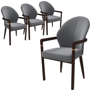 LeisureMod Opaline Set of 4 Wooden Dining Arm Chairs with Leather or Velvet Upholstery, Modern Accent Chairs for Dining Rooms - 1 of 4