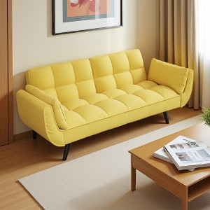 74" Velvet 2-Seater Sofa with 2 Armrests, Adjustable Backrest & Convertible Bed - 1 of 4