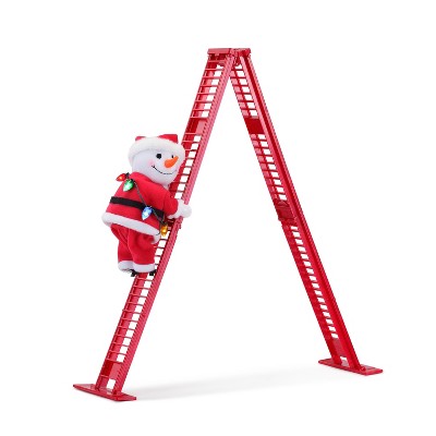 Mr. Christmas Climbing Snowman on Ladder Animated Musical Christmas Decoration - 17"