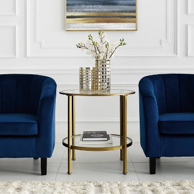 Aimee 24" Round Gold Metal and Glass End Table