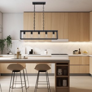 YANSUN 5-Light Matte Black Farmhouse Kitchen Island Pendant Lighting, Modern Rectangular Chandeliers for Dining room Foyer - 1 of 4