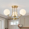 PAKOKULA 3-Light Gold Industrial Semi-Flush Mount Ceiling Light With Globe Frosted Glass Shade for Dinning Room Entryway - 2 of 4