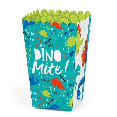 Big Dot of Happiness Roar Dinosaur - Dino Mite T-Rex Baby Shower or Birthday Party Favor Popcorn Treat Boxes - Set of 12