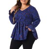 Agnes Orinda Women's Plus Size Graphic-Print Belted Long Sleeve V-Neck Peplum Blouse - 2 of 4