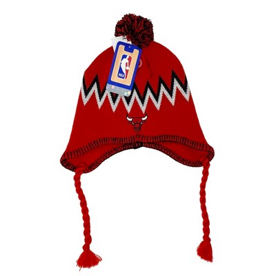 NBA Knit Beanie - Chicago Bulls, Red,Braided Peruvian with Pom
