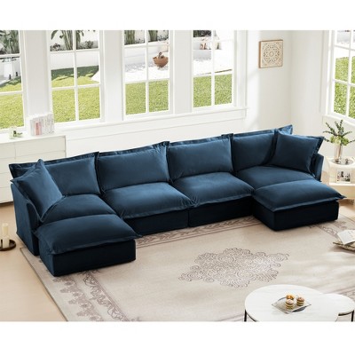 Oversized 156.6" Chenille Slipcovered U-Shaped Modular Sectional Sofa with French Edges and Removable Covers, 6-Piece Free combination