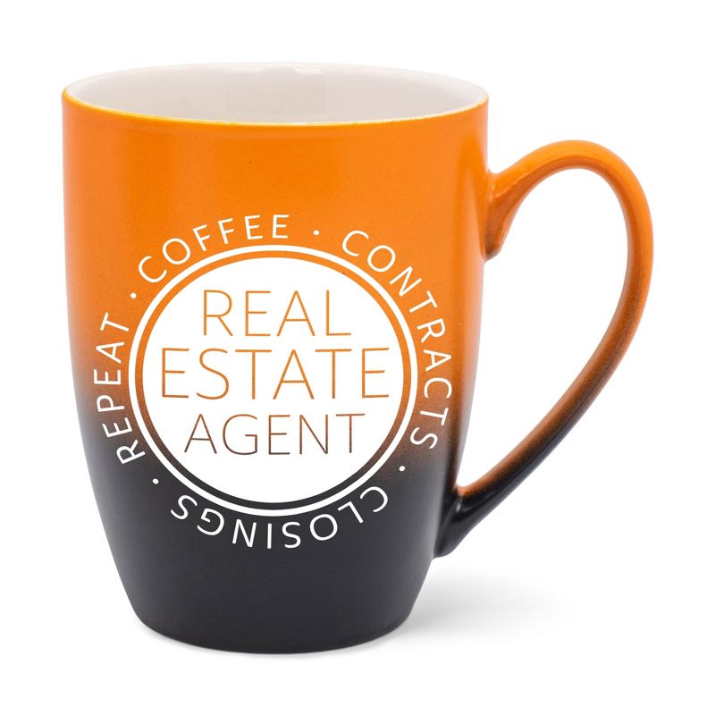 Elanze Designs Coffee Contracts Closings Real Estate Agents Two Toned Ombre Matte Orange and Black 12 ounce Ceramic Stoneware Coffee Cup Mug, 1 of 2