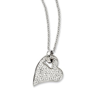 Black Bow Jewelry Stainless Steel and Clear Crystal Heart Necklace - 20 Inch - 1 of 4