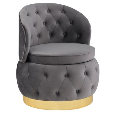 NicBex Velvet Round Swivel Accent Chair,Upholstered Swivel Living Room Chairs with Curved Tufted Back and Storage,Accent Chairs for Living Room,Gray