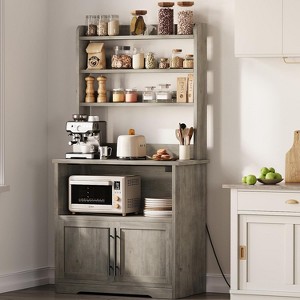 Farmhouse Microwave Stand Bakers Rack with Power Outlet, 63" Freestanding Bakers Rack with Thickened Counter and Storage Cabinet for Kitchen,Dining - 1 of 4