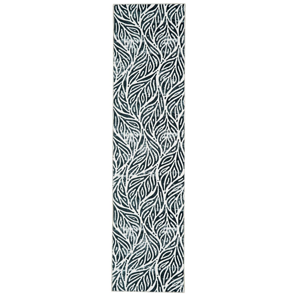 2'x8' Washable Leona Rug Ivory/Black - Linon: Rubber Backed, Stain-Resistant, Pet Friendly Runner Rug, Indoor Use