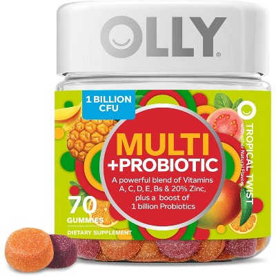 OLLY Multi + Probiotic Adult Multivitamin Gummy, Tropical Twist - 70ct