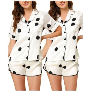 cheibear Women's 2 Packs Satin Nightwear with Shorts Lounge Polka Dots Pajama Set - 1 of 3