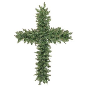 Northlight 22" Unlit Green Pine Artificial Cross Shape with Ground Stake Christmas Wreath - 1 of 3