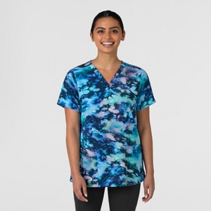 Wink Fashion Prints Women's Fitted 3-Pocket V-Neck Print Scrub Top - 1 of 1