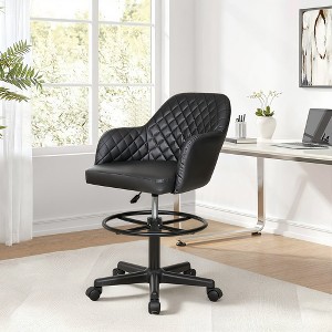 VECELO Drafting Chair with Adjustable Height PU Swivel Stool with Lumbar Support - 1 of 4