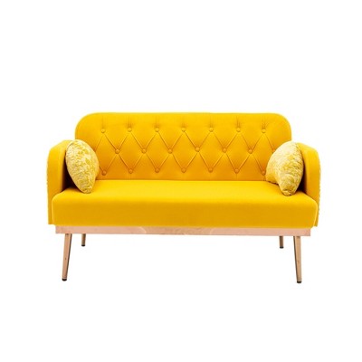 NicBex Loveseat Sofa Modern Comfy Upholstered Tufted Button Sofa Couch with Metal Legs for Bedroom,Living Room,Yellow
